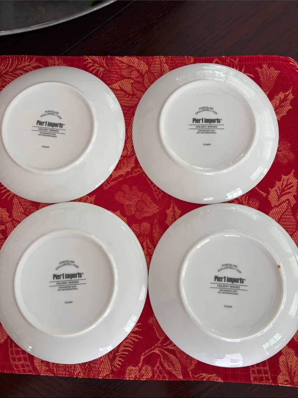 Pier One Imports White and Gold Set of 4 Holiday Appetizer Plates